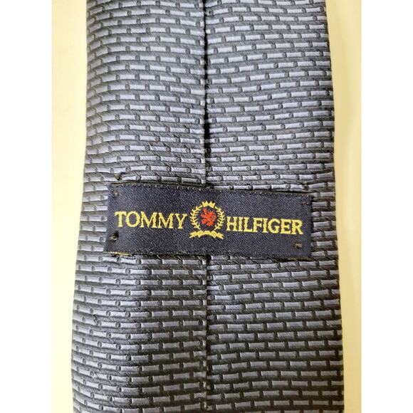 Tommy Hilfiger Men's Blue Woven Geometric Silk Tie - Picture 2 of 5